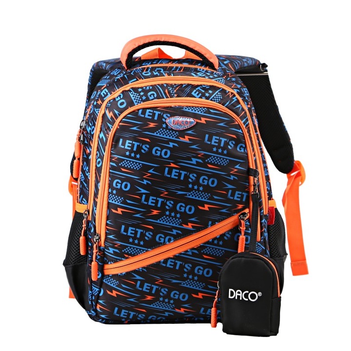 Ghiozdan scolar GH3506 Daco 38 x 30 x 17 cm, Motiv Let's go, Albastru