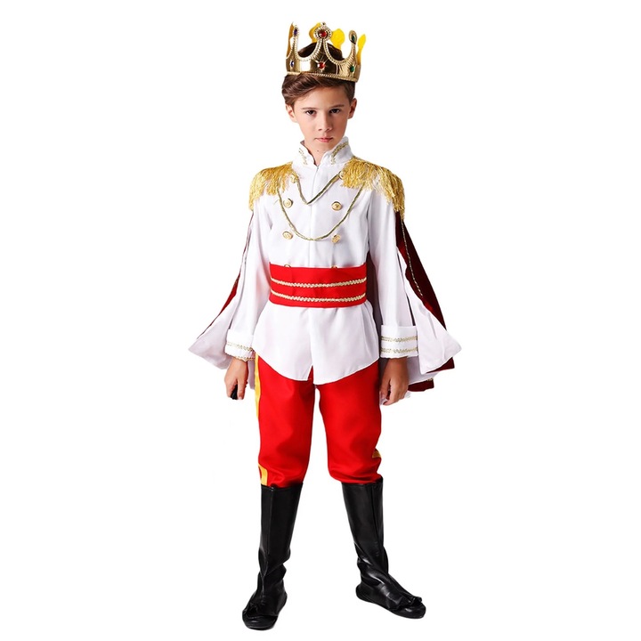 Costum carnaval baieti Print cu pelerina si coroana, 3-4 ani, rosu