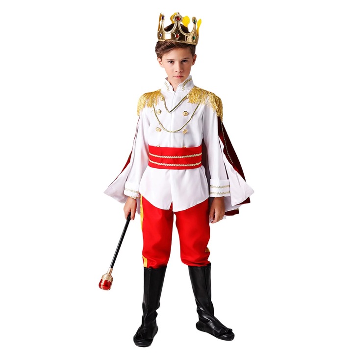 Costumatie copii Print cu pelerina, coroana, sceptru, rosu, 3-4 ani