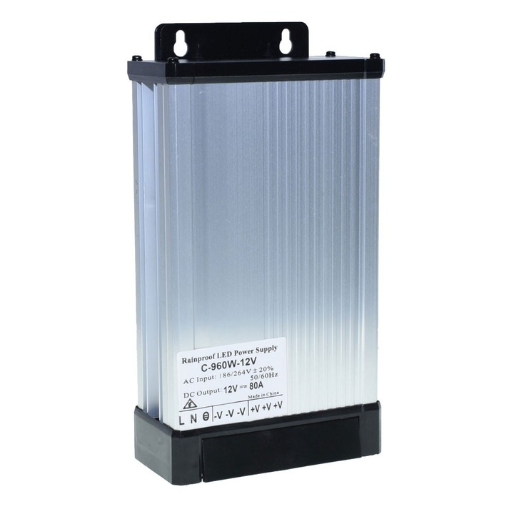 Tápegység, kültéri, 12V, 960W, 80A, IP52