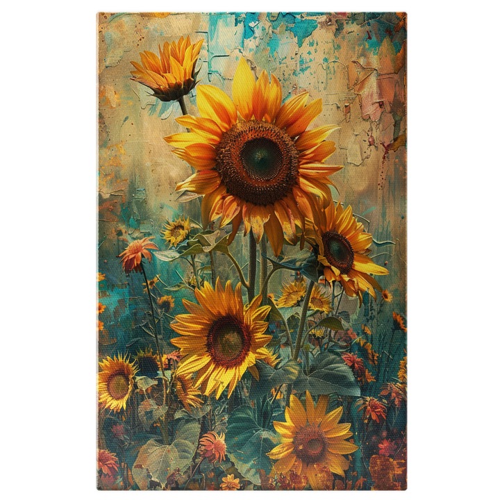 Tablou Canvas: Sezonul de Floarea Soarelui Lanurile Infloresc in Toiul Verii Arta in Pictura Pictura Digitala 40x25CM