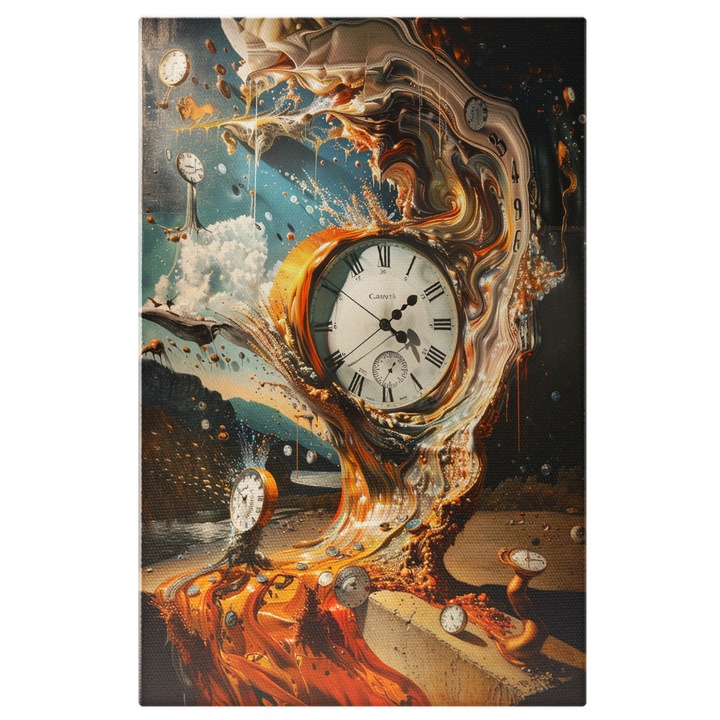Tablou Canvas: Scurgerea Timpului la Malul Marii Ceasurile se Evapora Topirea Orelor Trecute Pictura Digitala 70x50CM