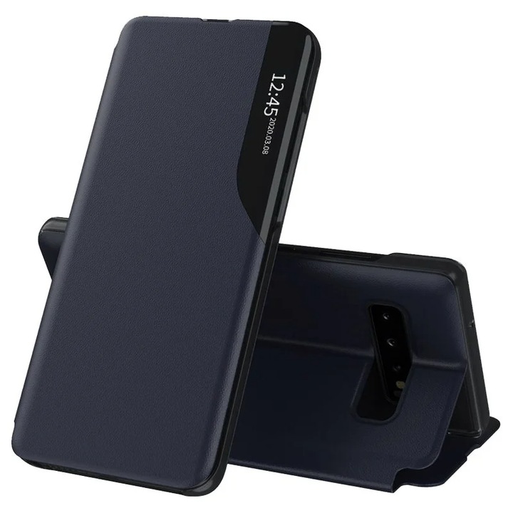 Xiaomi Redmi Note 13 Pro 4G/Poco M6 Pro 4G burkolat, Sol Flip Protect, ökológiai bőr, sötétkék