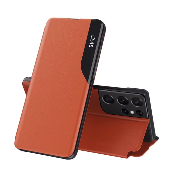 Кейс за Xiaomi Redmi Note 13 4G, Sol Flip Protect, Екологична кожа, Оранжев