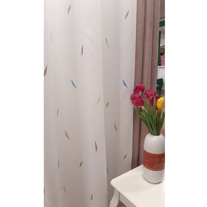 Perdea 534 CVK 4912/01, in cu model vegetal, multicolor, cu rejansa galerie, latime 4 m, inaltime 2.50 m