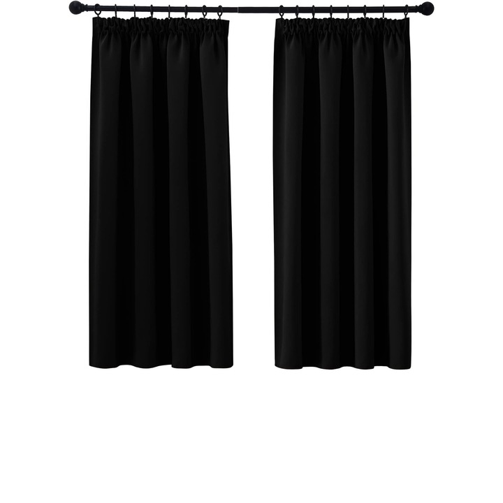 Set de 2 perdele opace Pony Dance, 140 x 145, negru, protejeaza casa de curenti de aer si pierderea de caldura