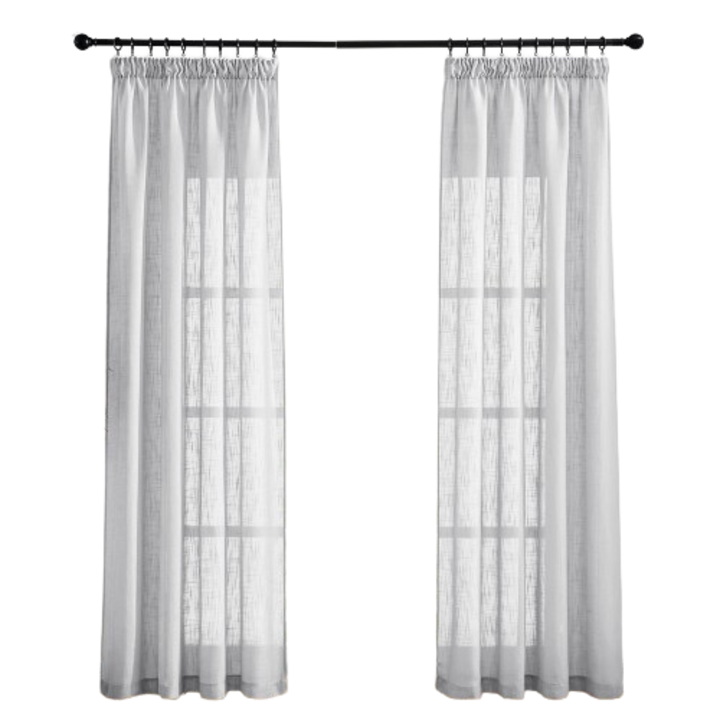 2 db-os függöny szett szalaggal, PONY DANCE, Félig átlátszó, vászon megjelenés, 220 x 140 cm, szürke