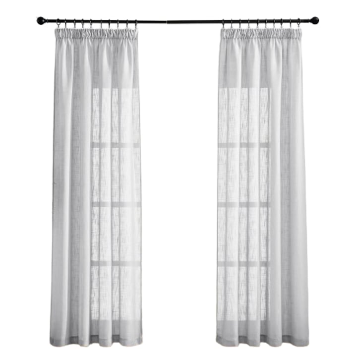 Set 2 Perdele cu banda, PONY DANCE, Semi - transparente, Aspect de in, 220 x 140 cm, Gri