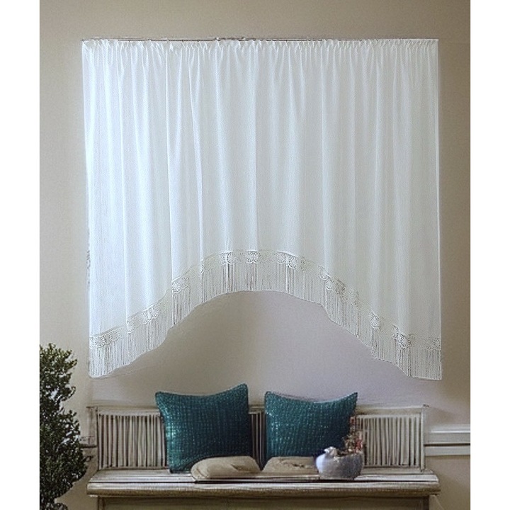 Perdea confectionata cu bolta Macrame, 185 x 200 cm, alb