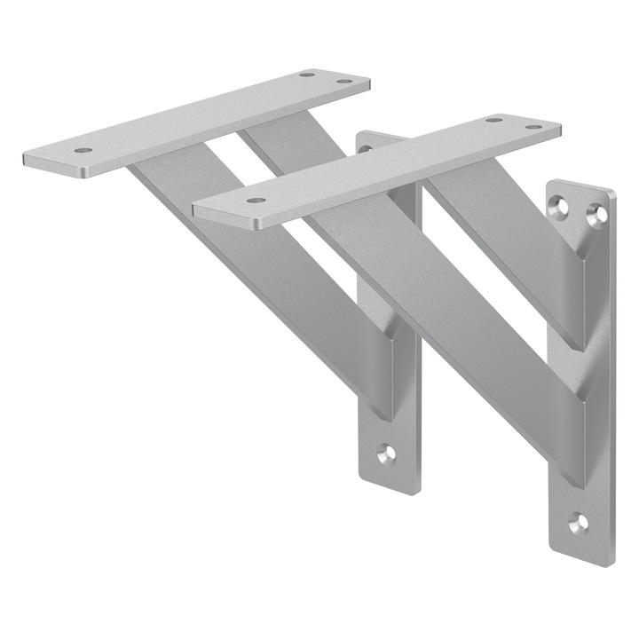 Set 2 suporturi rafturi ML-Design, argint, aluminiu, 18x18x3 cm, robust si durabil, instalare simpla