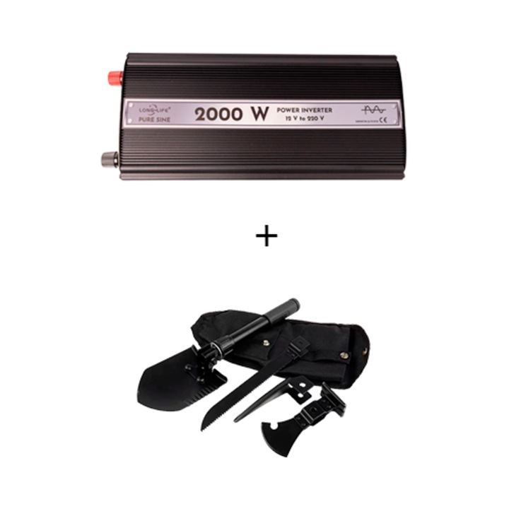 Invertor 2000 W, sinus pur, 12 V - 220 V, auto si sisteme panouri solare, tir, rulota, autorulota, testat osciloscop, barca, casa, si lopata multifunctionala