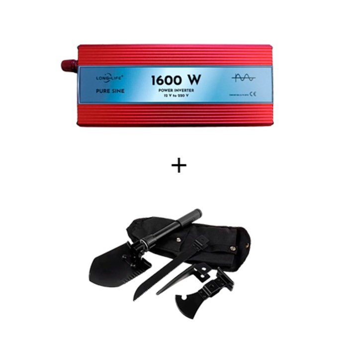 Инвертор 1600 W, чист синус, 12 V - 220 V, системи за автомобили и соларни панели, стрелба, каравана, дом на колела, тестван с осцилоскоп, лодка, къща и многофункционална сгъваема лопата