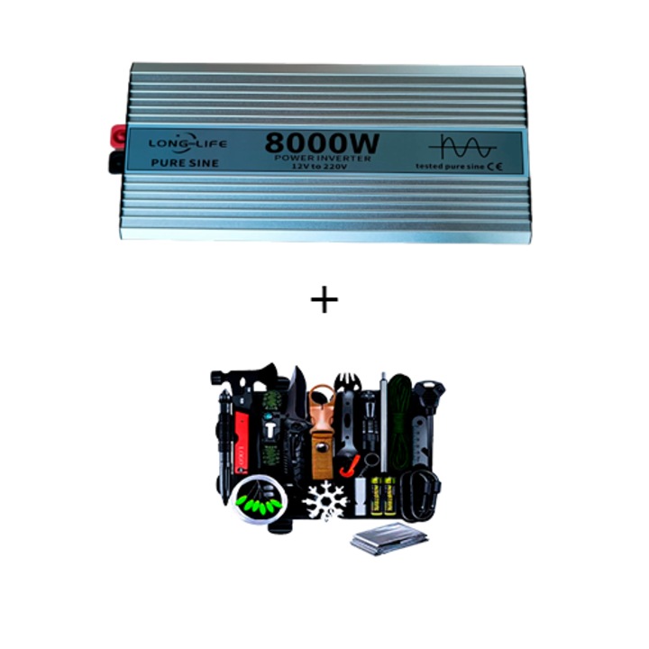 Инвертор 8000 W, чист синус, 12 V - 220 V, системи за кола и слънчеви панели, стрелба, каравана, дом на колела, тестван с осцилоскоп, лодка, къща и комплект за оцеляване 32 части