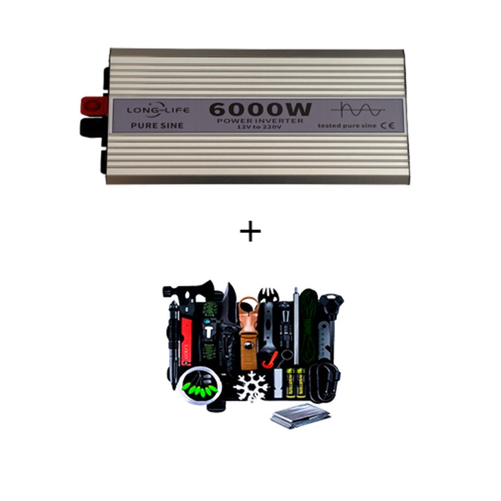 Инвертор 6000 W, чист синус, 12 V - 220 V, системи за кола и слънчеви панели, стрелба, каравана, дом на колела, тестван с осцилоскоп, лодка, къща и комплект за оцеляване 32 части