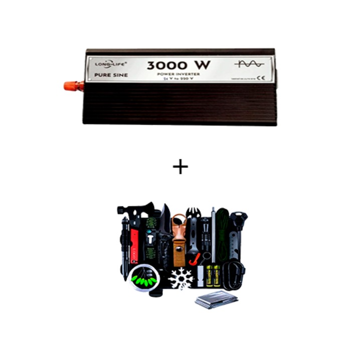 Инвертор 3000 W, чист синус, 24 V - 220 V, системи за кола и слънчеви панели, стрелба, каравана, дом на колела, тестван с осцилоскоп, лодка, къща, комплект за оцеляване 32 части