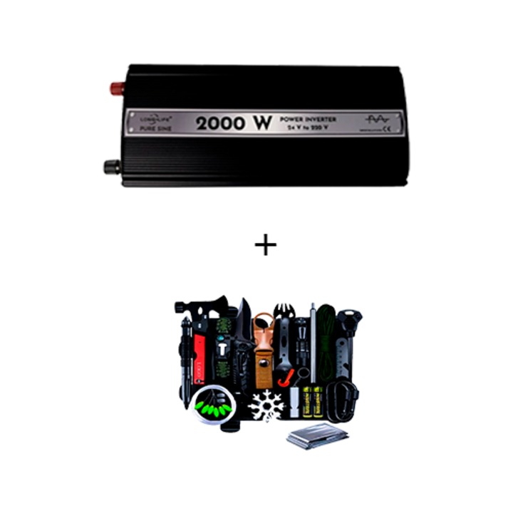Invertor 2000 W, sinus pur, 24 V - 220 V, auto si sisteme panouri solare, tir, rulota, autorulota, testat osciloscop, barca, casa, si kit supravietuire 32 piese