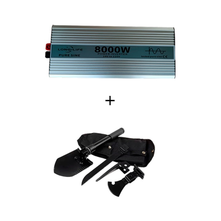 Invertor 8000 W, sinus pur, 24 V - 220 V, auto si sisteme panouri solare, tir, rulota, autorulota, testat osciloscop, barca, casa, si lopata pliabila multifunctionala