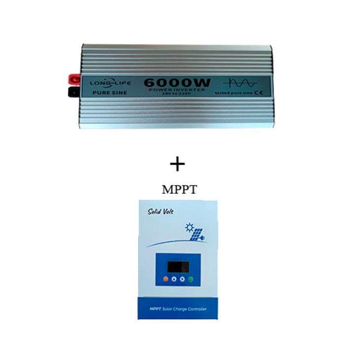 Инвертор 6000 W, чист синус, 24 V - 220 V, системи за кола и слънчеви панели, стрелба, каравана, дом на колела, тестван с осцилоскоп, лодка, къща, 20A контролер включен