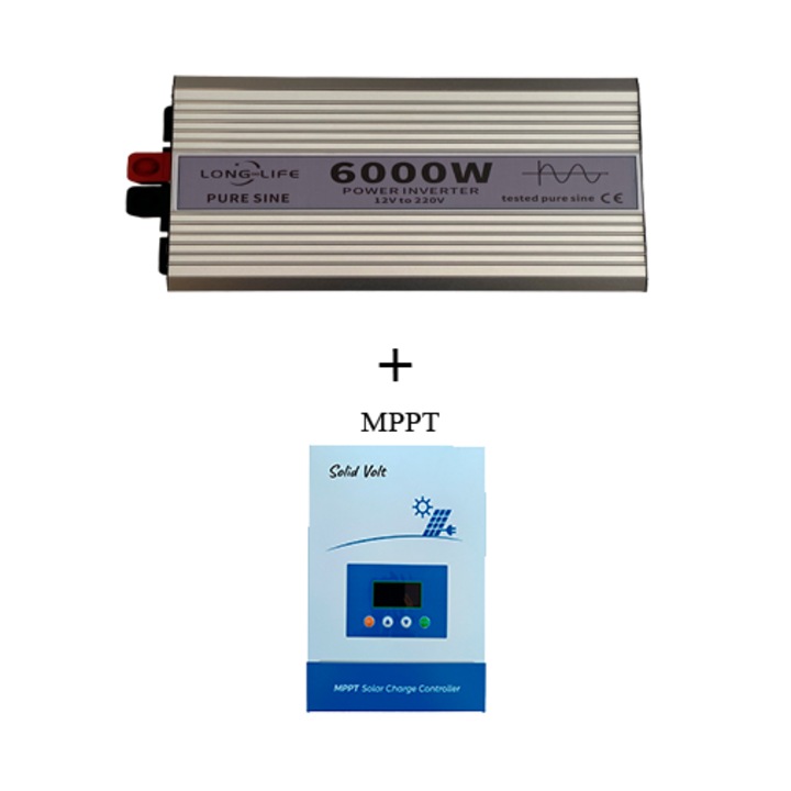 Инвертор 6000 W, чист синус, 12 V - 220 V, системи за кола и слънчеви панели, стрелба, каравана, дом на колела, тестван с осцилоскоп, лодка, къща, 20A контролер включен