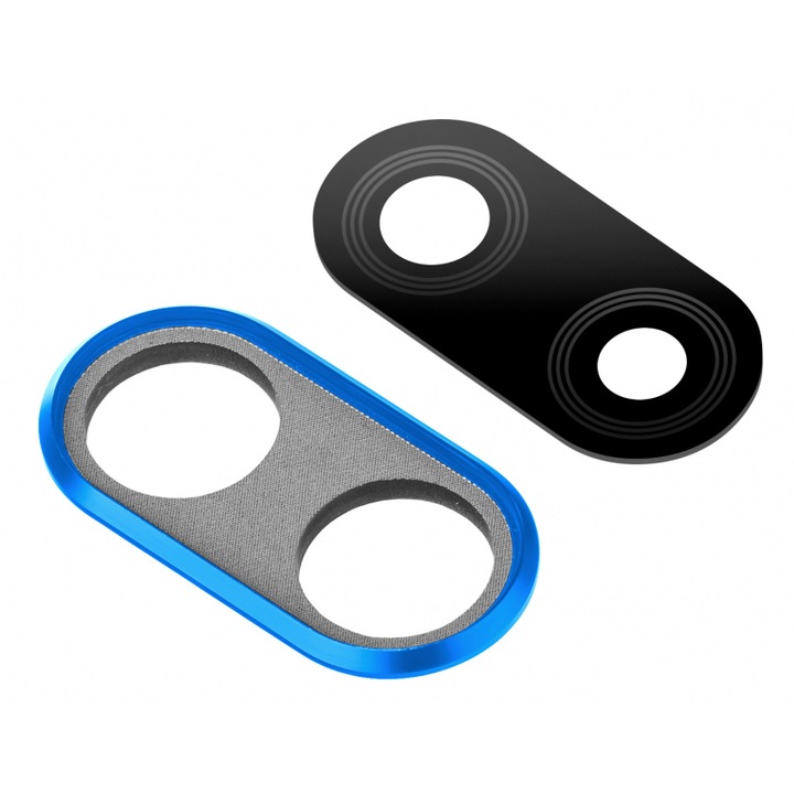 Стъкло за задна камера, съвместимо с Huawei P20 Lite, метал и стъкло, с рамка, Син