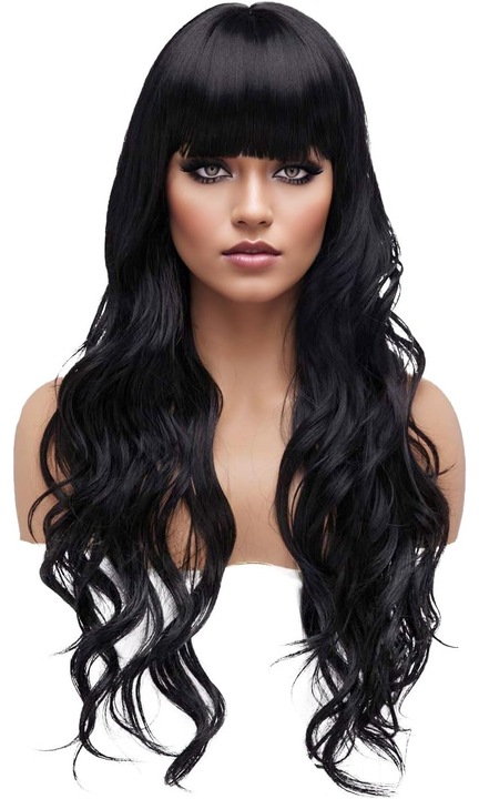 Peruca din par sintetic pentru femei, Zola®, par lung bucle, lungime 65 cm, negru