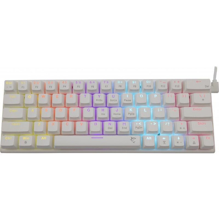 Tastatura Gaming Mecanica White Shark GK-002122 Wakizashi, iluminare RGB, Layout International, USB-C/USB 2.0 Alb