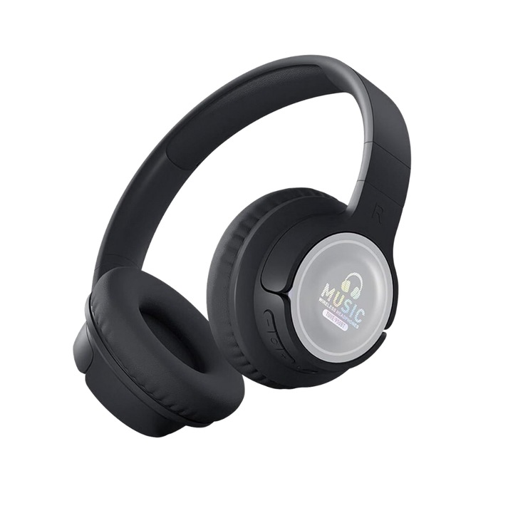 MRKT B455 vezeték nélküli fejhallgató, BT, RGB, USB-C kábel, SD foglalat, összecsukható, fekete