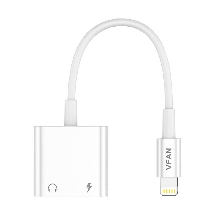 Lightning adapter, 2 az 1-ben, hang és töltés egyszerre, kábel hossza 10 cm fehér, Dactylion®