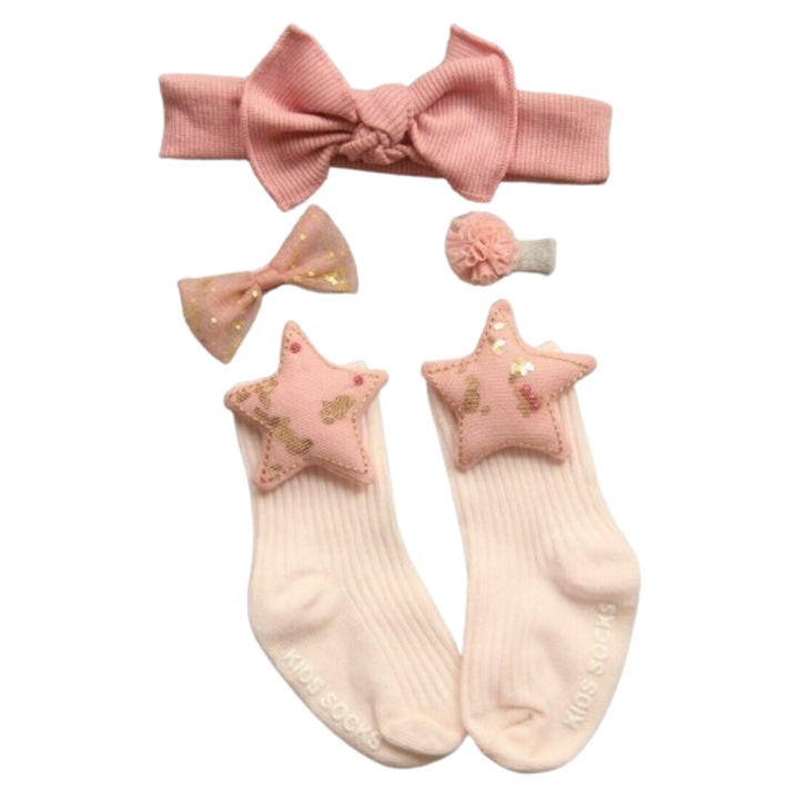 Set 4 piese, sosete cu accesorii Drool, roz