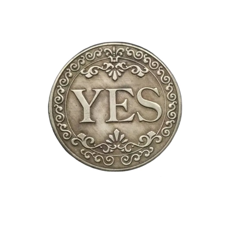 Moneda metalica Golden Yes-No pentru colectie, diametru 40 mm, grosime 3 mm, carcasa de protectie inclusa, exterior auriu
