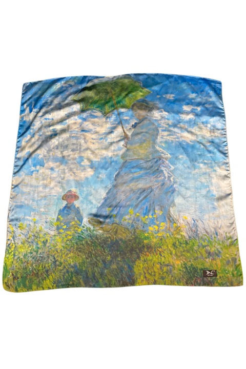 Дамски квадратен шал, DAC shop,, Жълт/Светлосин, 70x70 см