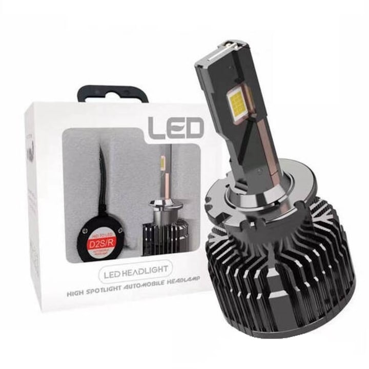 Set 2 becuri conversie HID-LED, D series D2S/D4S, Plug&Play, 85W, 12V, IP65, 24000LM, 6000K, Canbus, Radiator Aluminiu, Miez Cupru Dublu