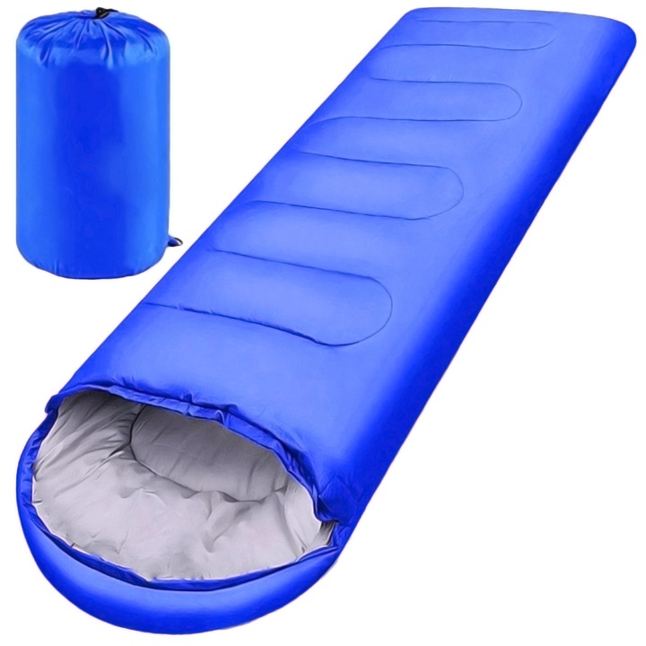 Спален чувал Retoo Mummy Envelope с качулка от 170T полиестер и памук с чанта за носене, 2 в 1, водоустойчив, 210x75 см, син