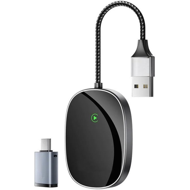 Vezeték nélküli Android Auto 2 az 1-ben adapter, 2024 CarpPlay, VICHEMA Tech, iOS/Android rendszerrel kompatibilis, Plug and Play, Online frissítés, Voice Assistant