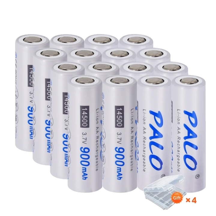 Комплект от 16 Li-Ion батерии, PALO, AA, 14500, 900mAh, 3.7V, презареждаеми, 14.1x49.7mm