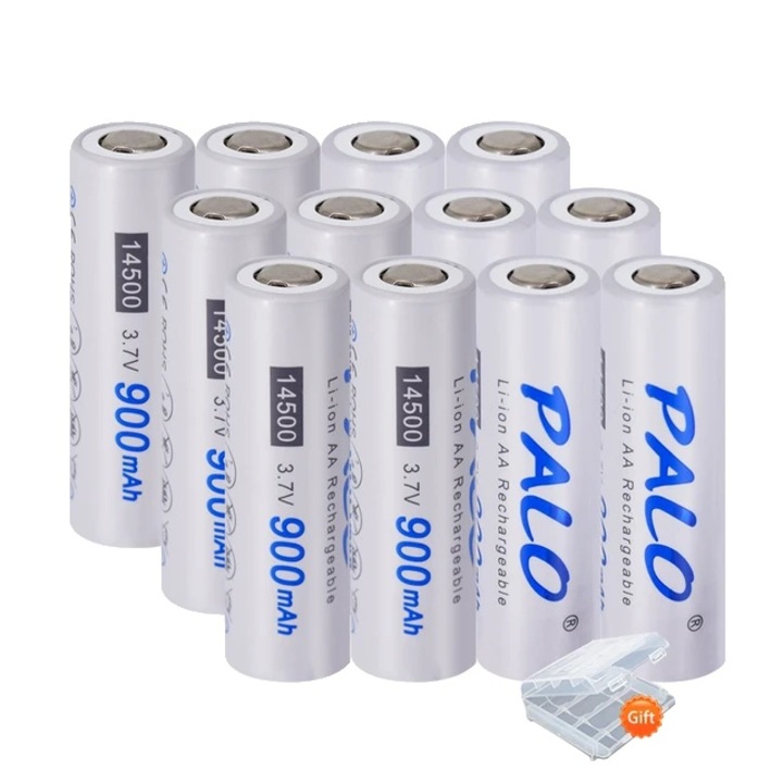 Set 12 baterii Li-Ion PALO, AA, 14500, 900mAh, 3.7V, reincarcabile