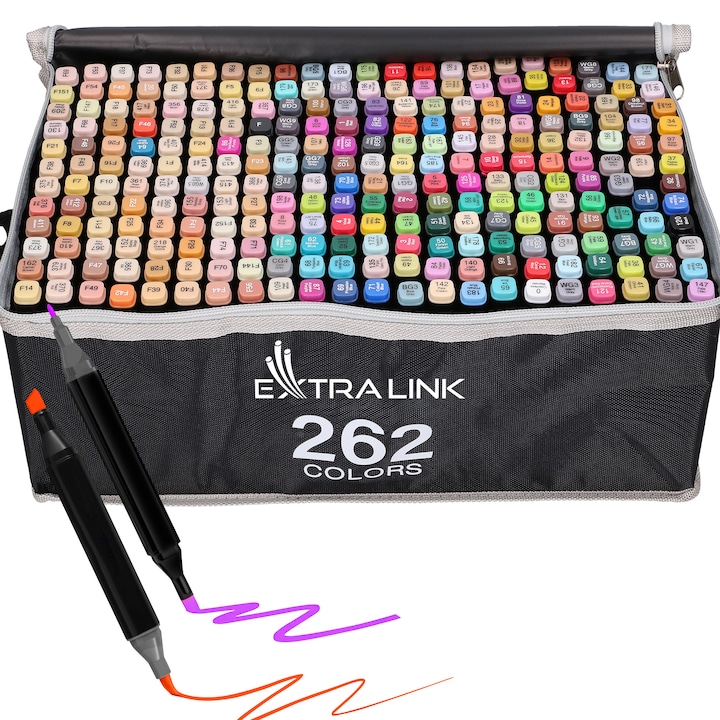 Set marker, Extralink, doua capete, multicolor, 262 buc Set marker, Extralink, doua capete, multicolor, 262 buc