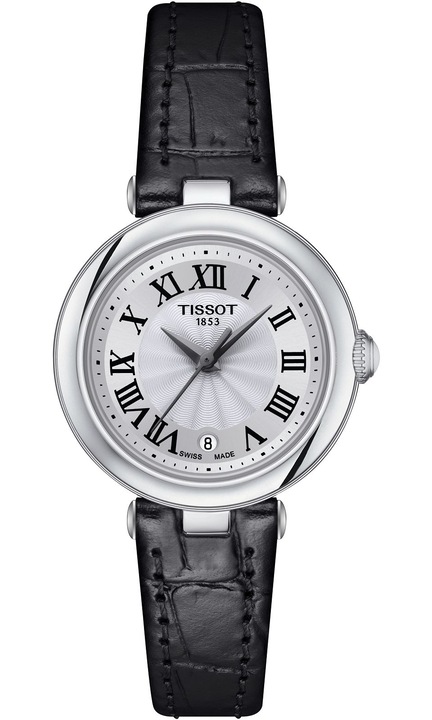 Ceas de dama Tissot Bellissima Small Lady, cadran cu gilosz, curea din piele neagra, 30x45cm