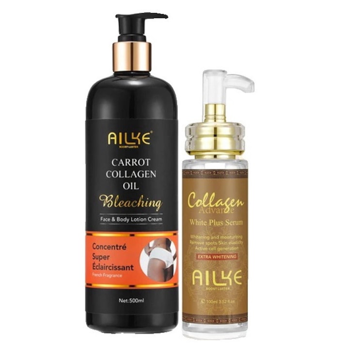 Bőrápoló szett, Ailke, testápoló/szérum, hidratáló és foltok elleni, 500ml/100ml