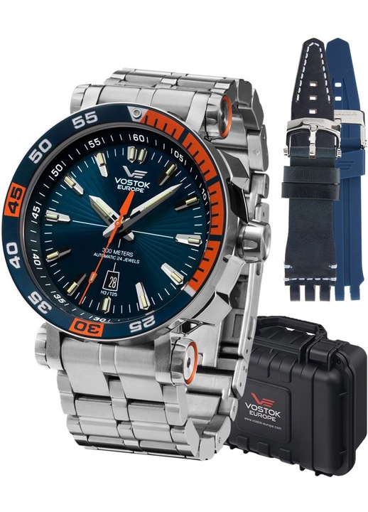 Мъжки часовник Vostok Europe Energia Rocket Automatic, Limited Edition, Diver, Tritium, Комплект от 3 части, Сребърен, Водоустойчивост 30bar