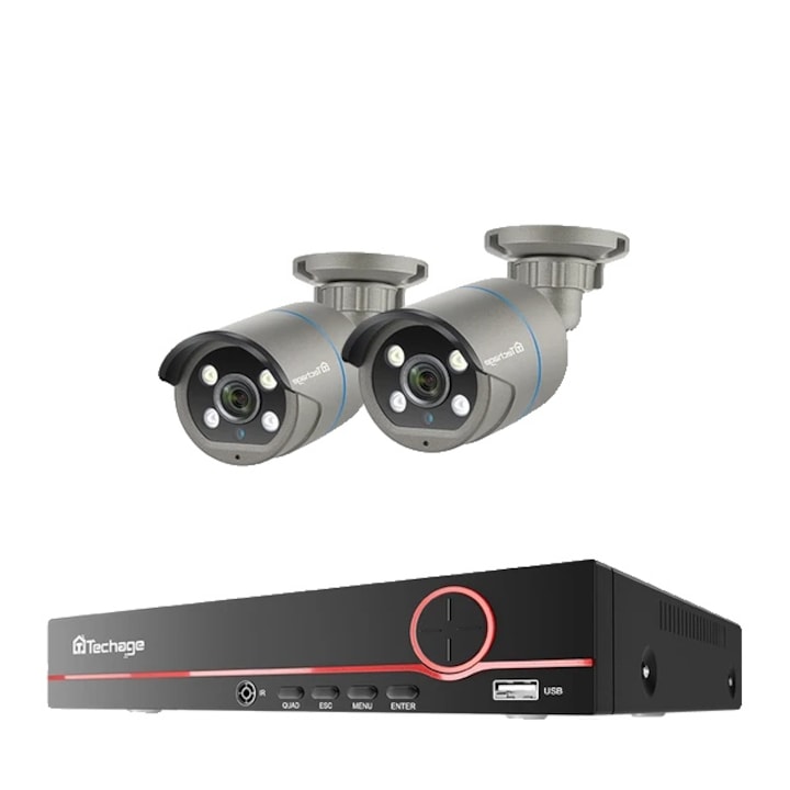 Kit Supraveghere 4 Camere 5MP (2K+) IR 25m Microfon, exterior, inregistrare 5MP-N, extensibil la 8, Complet + HDD2TB, acces mobil, noapte/zi, OOGIS™ K5MN4EBA-20