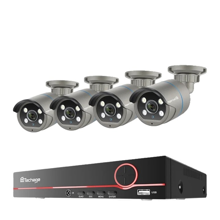 Set Supraveghere Video Zosi, 2MP, Viziune Nocturna, 8 Canale DVR, 4 Camere, 1TB, IP66