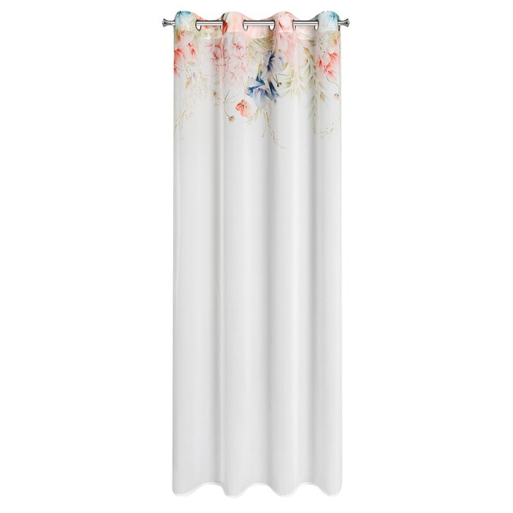 Завеса Eurofirany Arlena, 140x250см, полиестер, бяла с розово и цветя, 8 халки