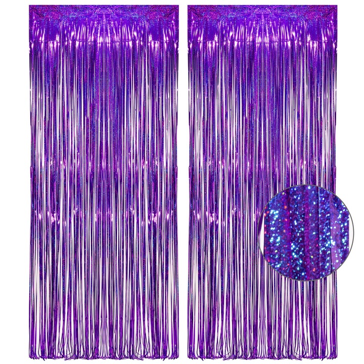 Set de 2 Perdele Decorative QttvbTna, Folie Mov, 1mx2.5m, pentru Petreceri Tematice