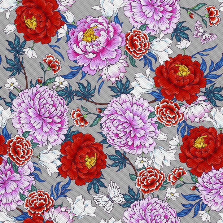 Textil anyag, Rózsaszín és fehér bazsarózsa, Poliészter 100%, 210g/pm, Méret: 100cm x 155cm, DX244