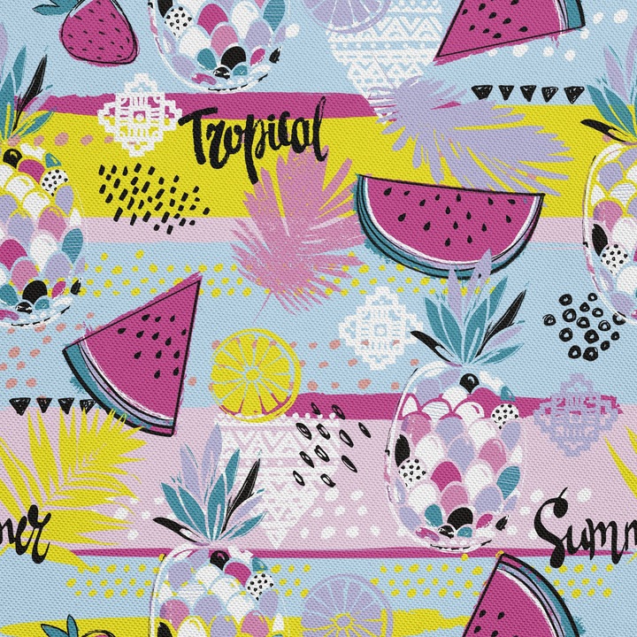 Material textil, Pepene verde sI ananas, Poliester 100%, 210g/pm, Dimensiune: 100cm x 155cm, DX263