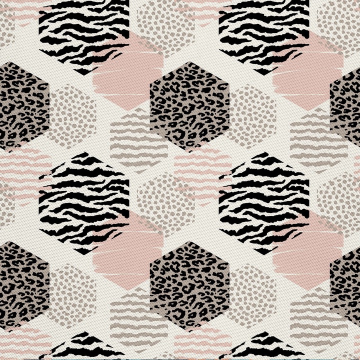 Textil anyag, Hatszög - állatmintás, Poliészter 100%, 210g/pm, Méret: 100cm x 155cm, DX270