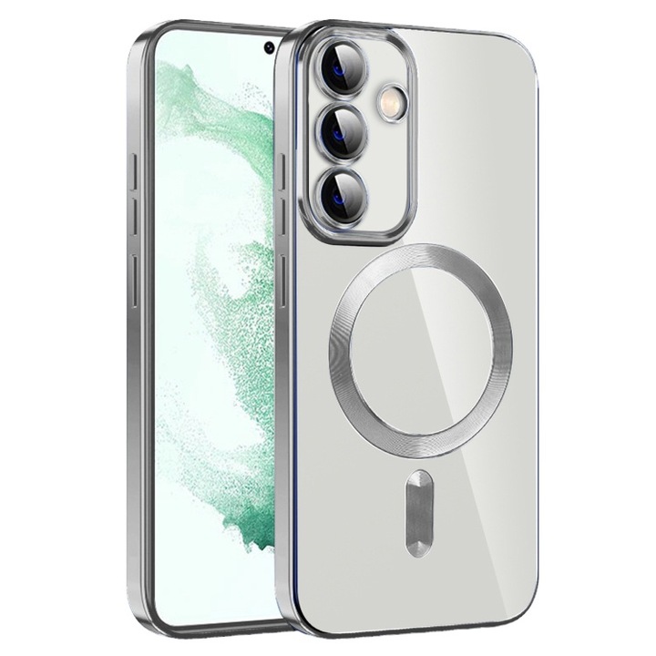 UIQ Luxury MagSafe защитен калъф за телефон, минималистичен дизайн, първокласни материали, за Samsung Galaxy S24, сребрист