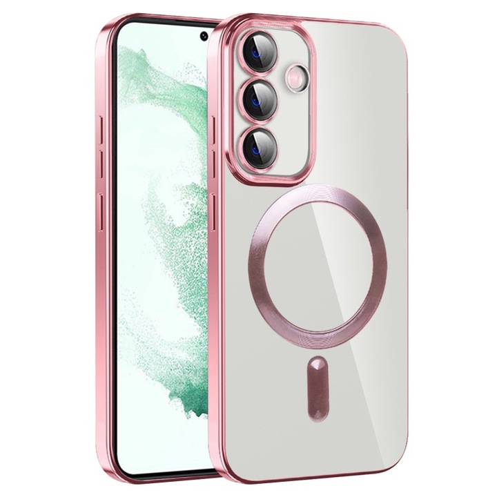 UIQ Луксозен защитен калъф за телефон, MagSafe, минималистичен дизайн, първокласни материали, за Samsung Galaxy S24, Розов