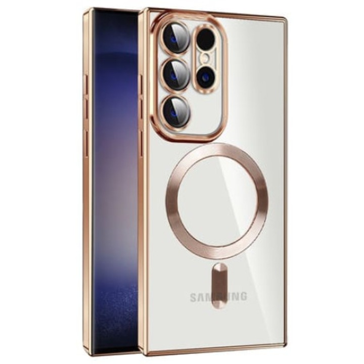 Луксозен защитен калъф за телефон MagSafe UIQ, минималистичен дизайн, първокласни материали, за Samsung Galaxy S24 Ultra, златен